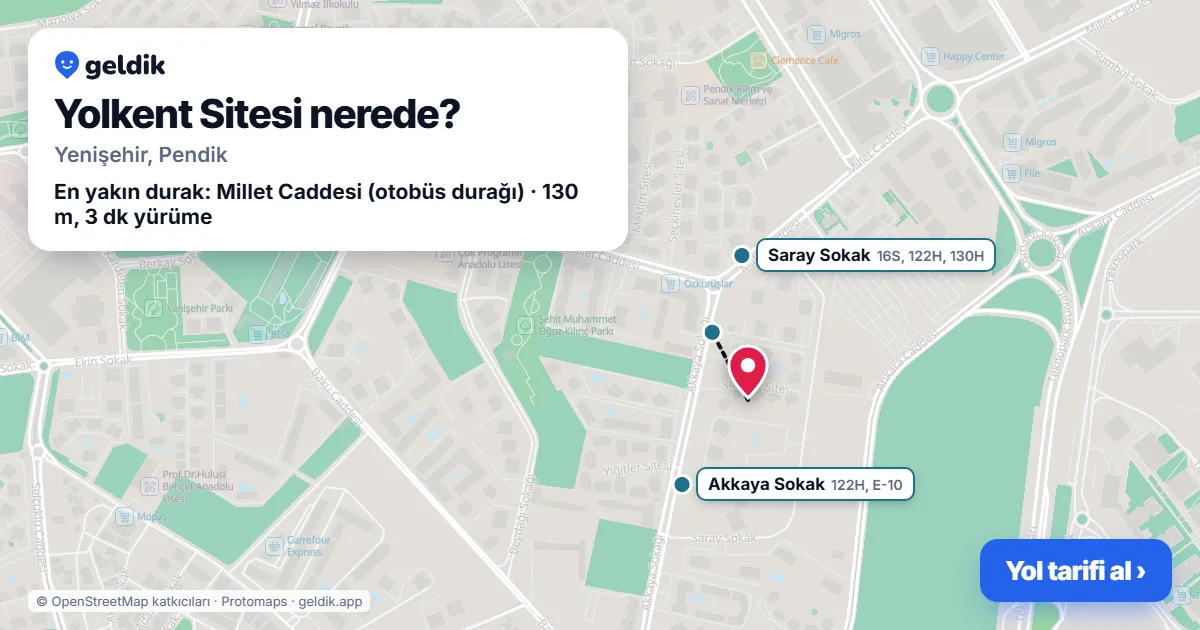 Yolkent Sitesi nerede: haritada konumu ve en yakın duraklar, yürüme süreleriyle