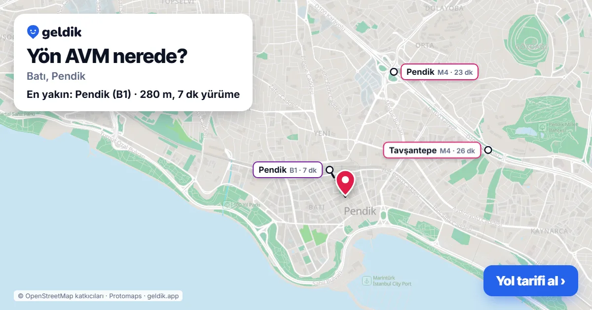 Yön AVM nerede: haritada konumu ve en yakın duraklar, yürüme süreleriyle