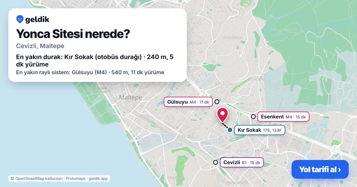 Where is Yonca Sitesi: map with its location and the nearest stops, with walking times