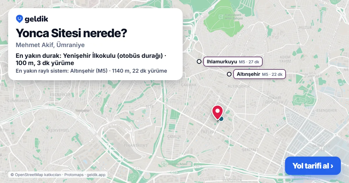Where is Yonca Sitesi: map with its location and the nearest stops, with walking times