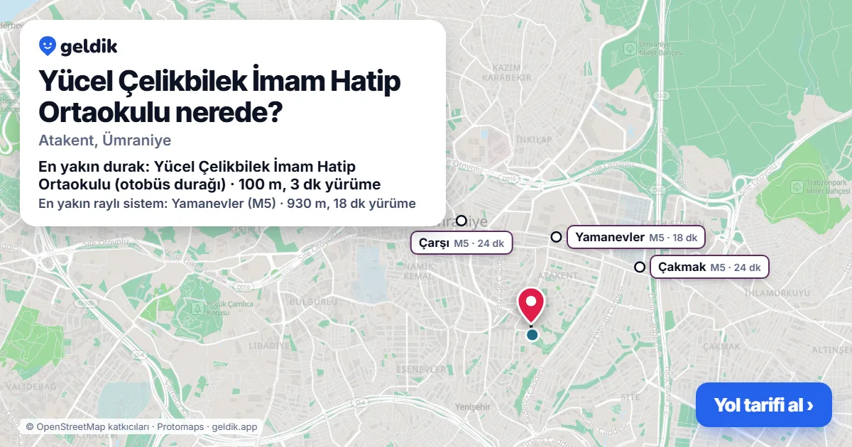 Yücel Çelikbilek İmam Hatip Ortaokulu nerede: haritada konumu ve en yakın duraklar, yürüme süreleriyle