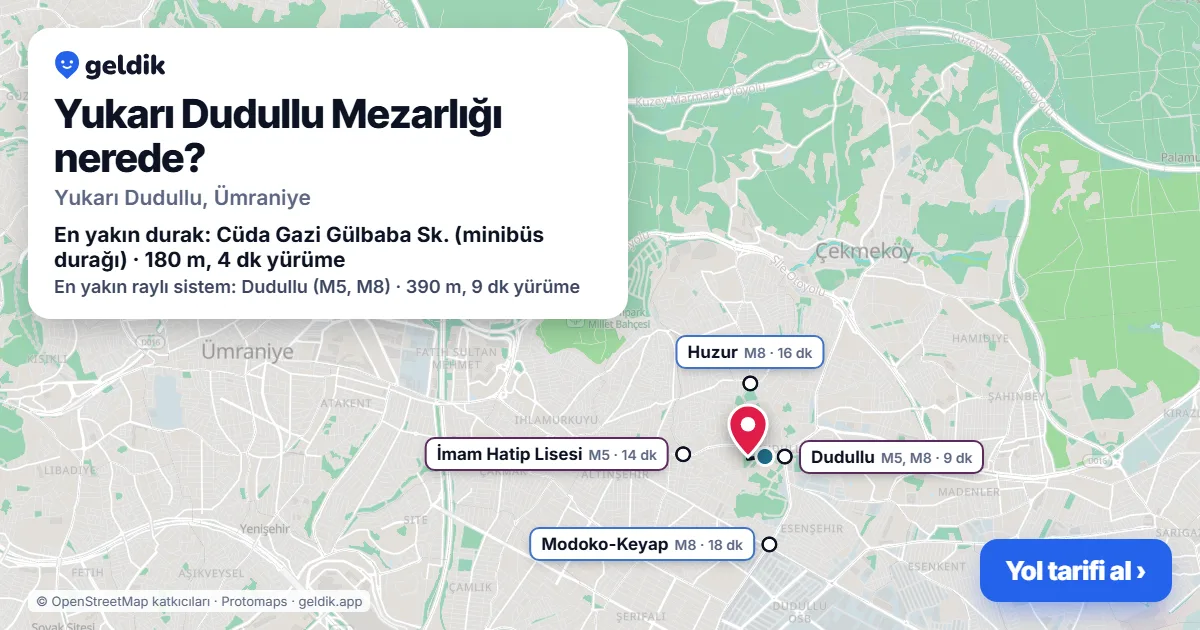 Yukarı Dudullu Mezarlığı nerede: haritada konumu ve en yakın duraklar, yürüme süreleriyle