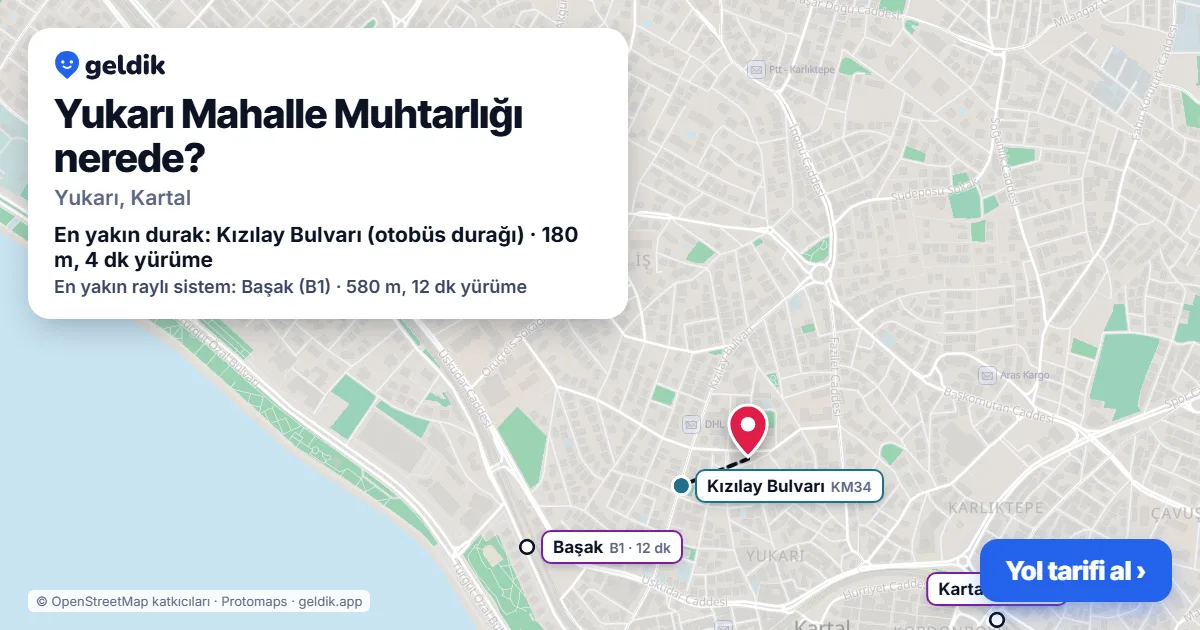Yukarı Mahalle Muhtarlığı nerede: haritada konumu ve en yakın duraklar, yürüme süreleriyle