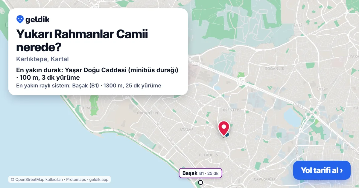 Yukarı Rahmanlar Camii nerede: haritada konumu ve en yakın duraklar, yürüme süreleriyle