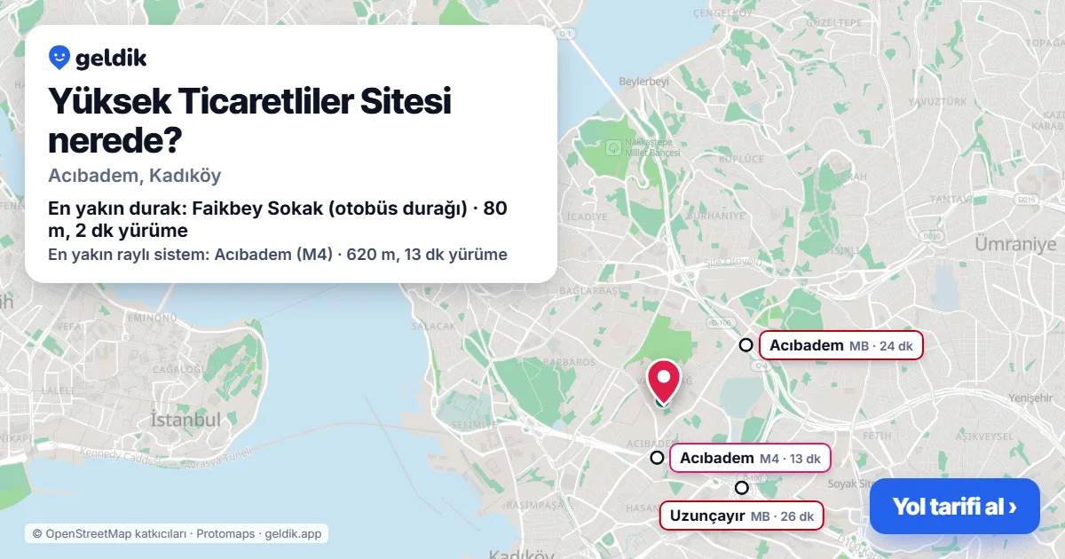 Yüksek Ticaretliler Sitesi nerede: haritada konumu ve en yakın duraklar, yürüme süreleriyle
