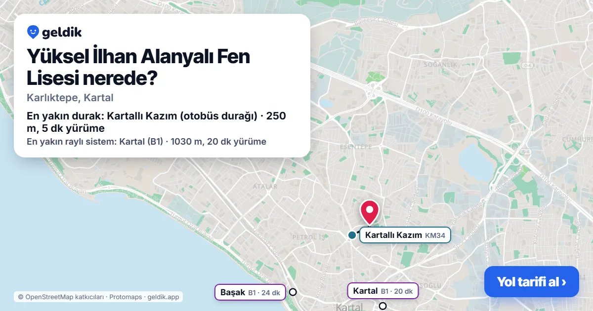 Yüksel İlhan Alanyalı Fen Lisesi nerede: haritada konumu ve en yakın duraklar, yürüme süreleriyle