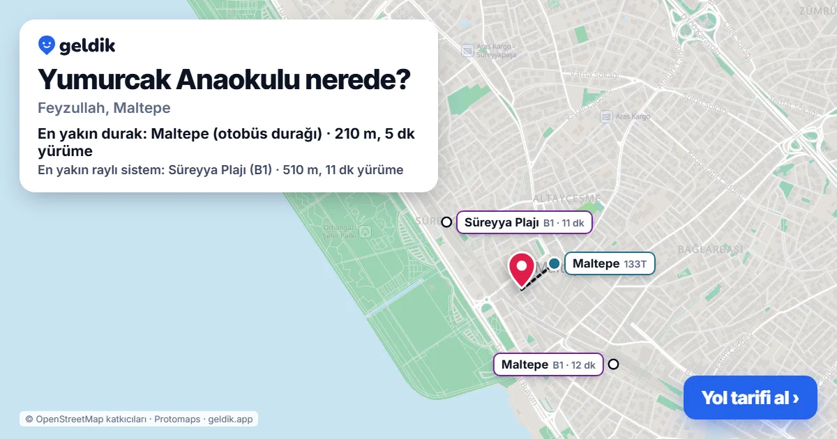 Where is Yumurcak Anaokulu: map with its location and the nearest stops, with walking times