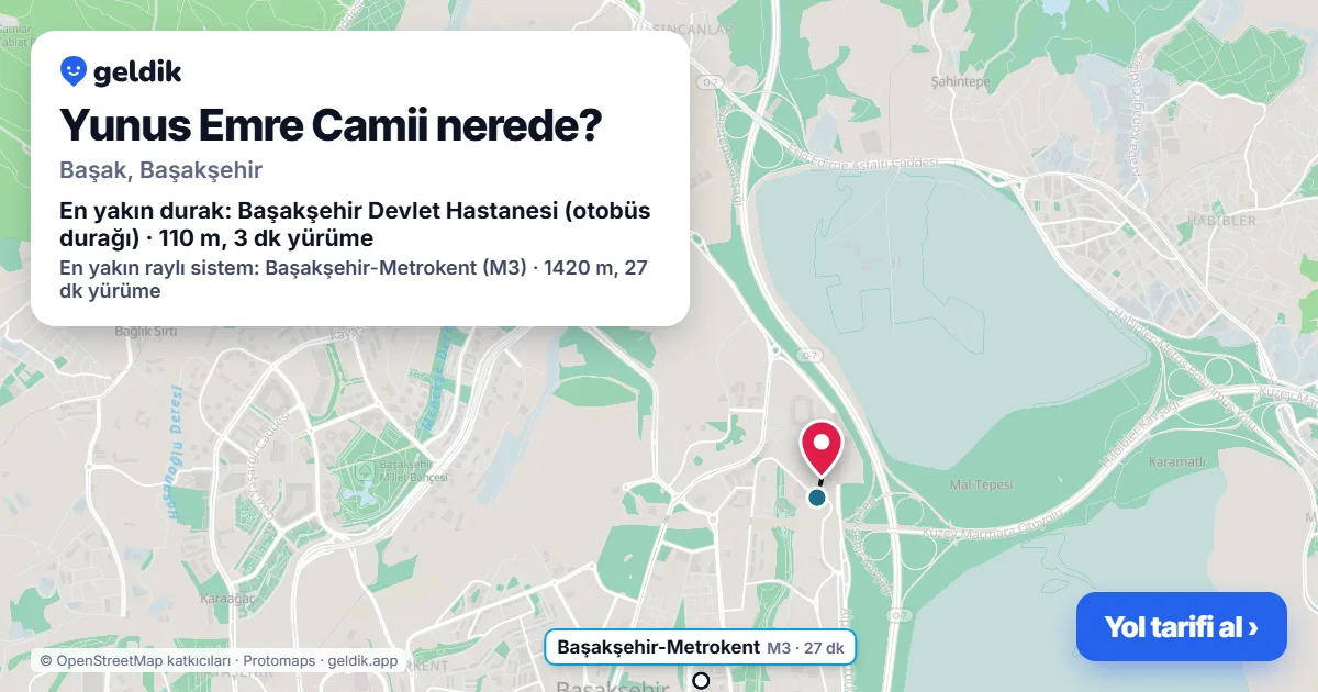 Yunus Emre Camii nerede: haritada konumu ve en yakın duraklar, yürüme süreleriyle