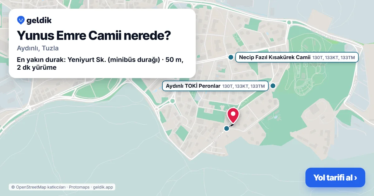 Yunus Emre Camii nerede: haritada konumu ve en yakın duraklar, yürüme süreleriyle