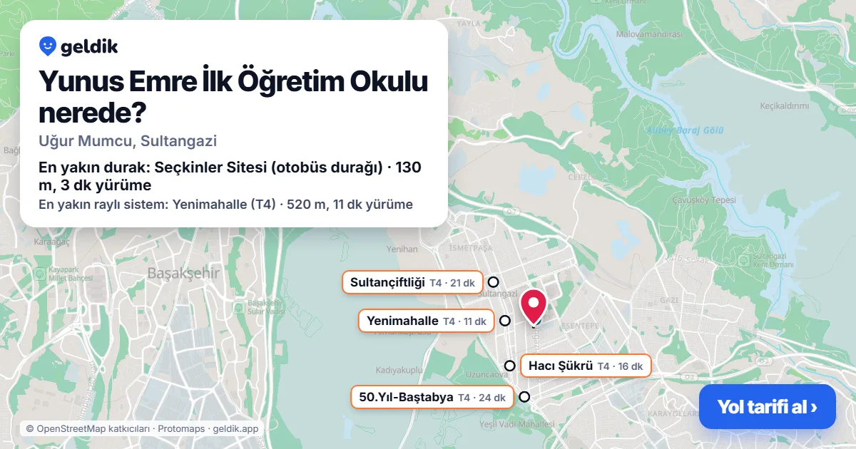 Yunus Emre İlk Öğretim Okulu nerede: haritada konumu ve en yakın duraklar, yürüme süreleriyle