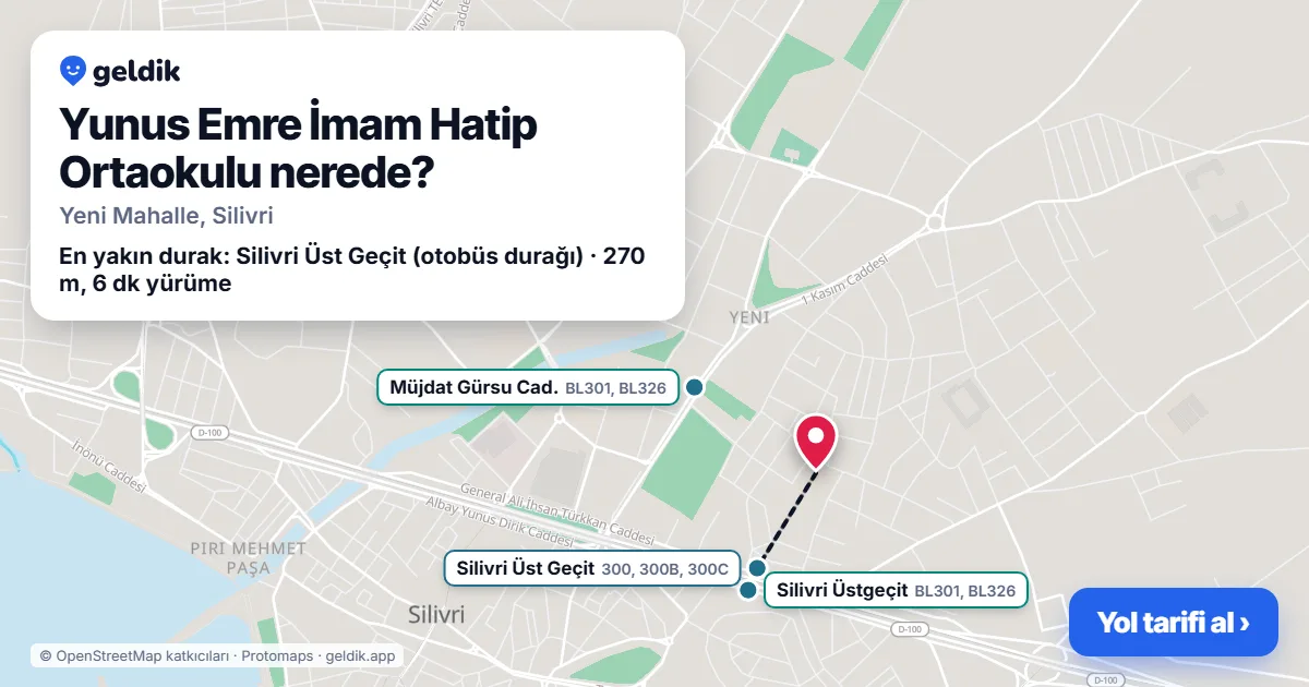 Yunus Emre İmam Hatip Ortaokulu nerede: haritada konumu ve en yakın duraklar, yürüme süreleriyle