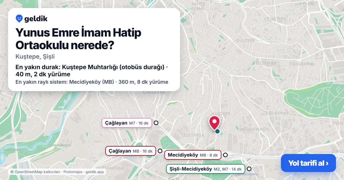 Yunus Emre İmam Hatip Ortaokulu nerede: haritada konumu ve en yakın duraklar, yürüme süreleriyle