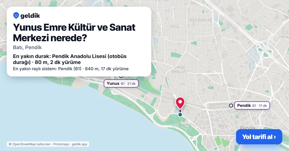 Yunus Emre Kültür ve Sanat Merkezi nerede: haritada konumu ve en yakın duraklar, yürüme süreleriyle