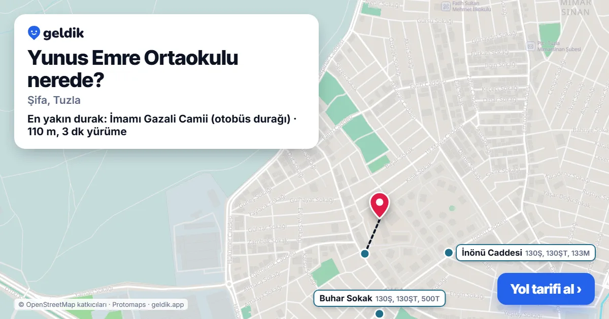 Yunus Emre Ortaokulu nerede: haritada konumu ve en yakın duraklar, yürüme süreleriyle