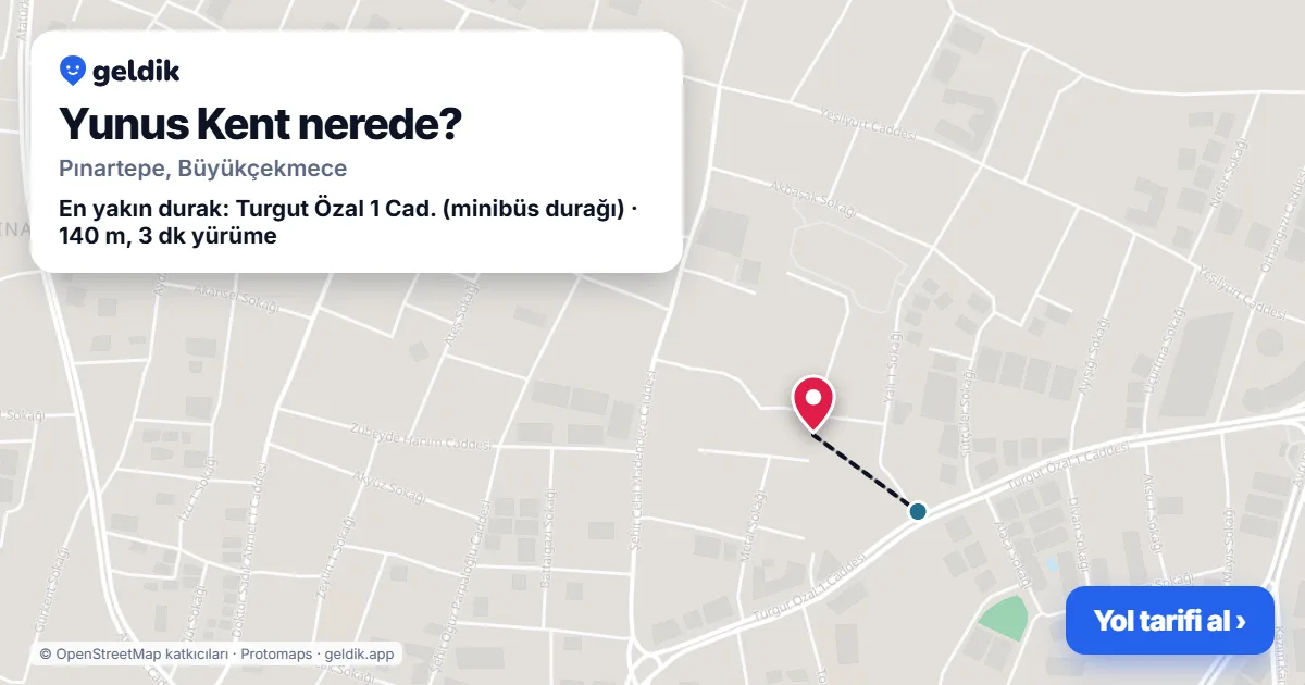 Where is Yunus Kent: map with its location and the nearest stops, with walking times