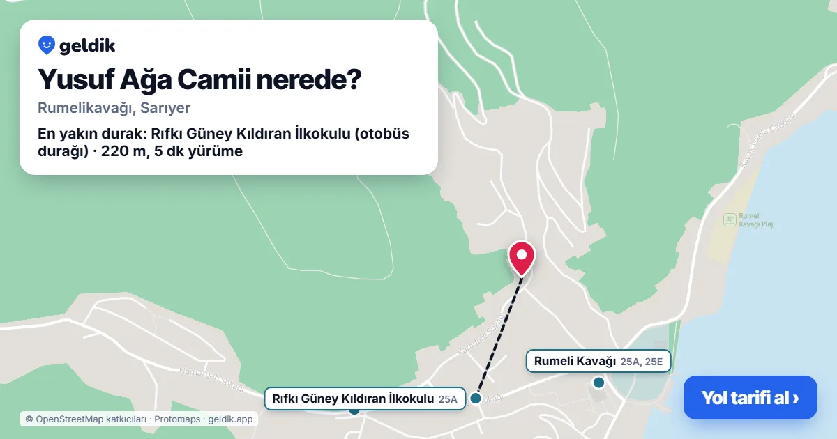 Where is Yusuf Ağa Camii: map with its location and the nearest stops, with walking times