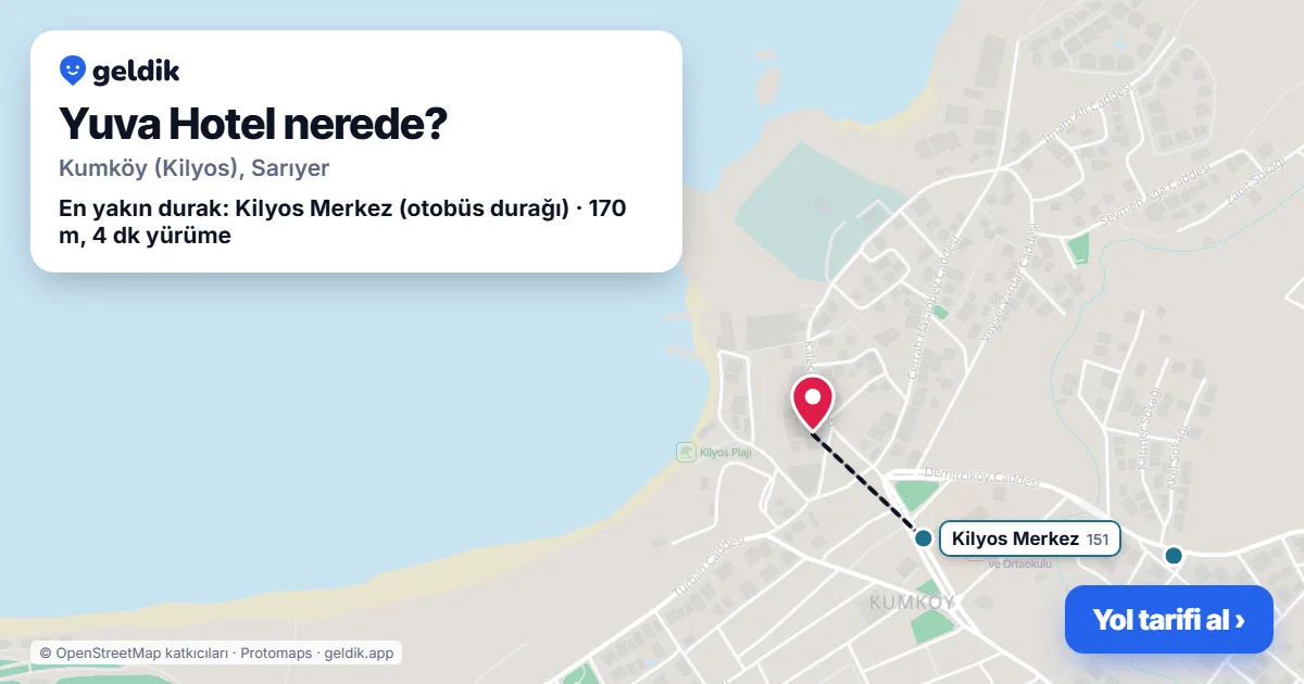 Yuva Hotel nerede: haritada konumu ve en yakın duraklar, yürüme süreleriyle