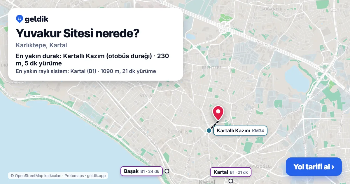 Yuvakur Sitesi nerede: haritada konumu ve en yakın duraklar, yürüme süreleriyle