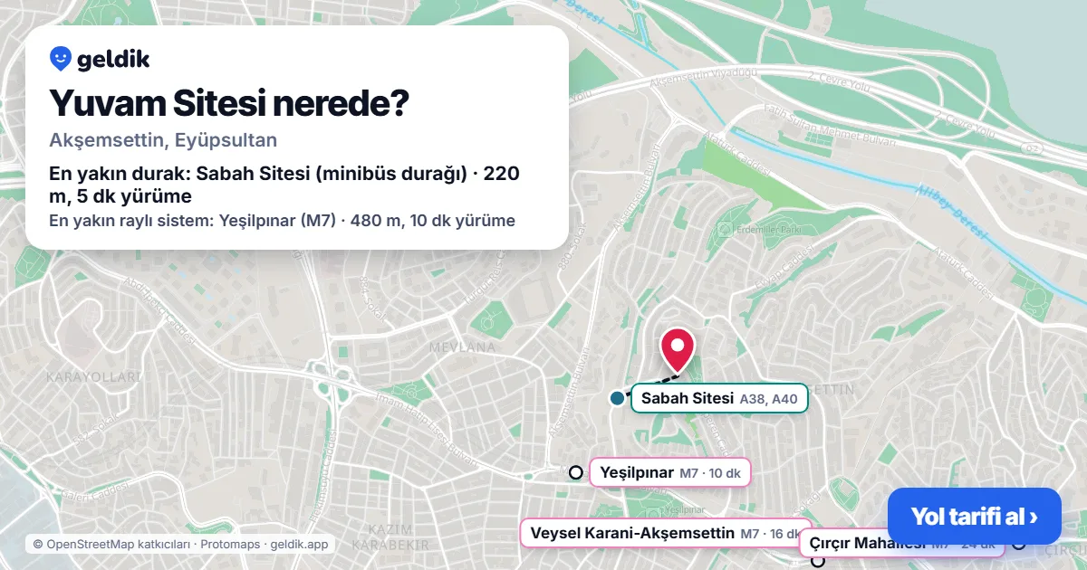 Yuvam Sitesi nerede: haritada konumu ve en yakın duraklar, yürüme süreleriyle