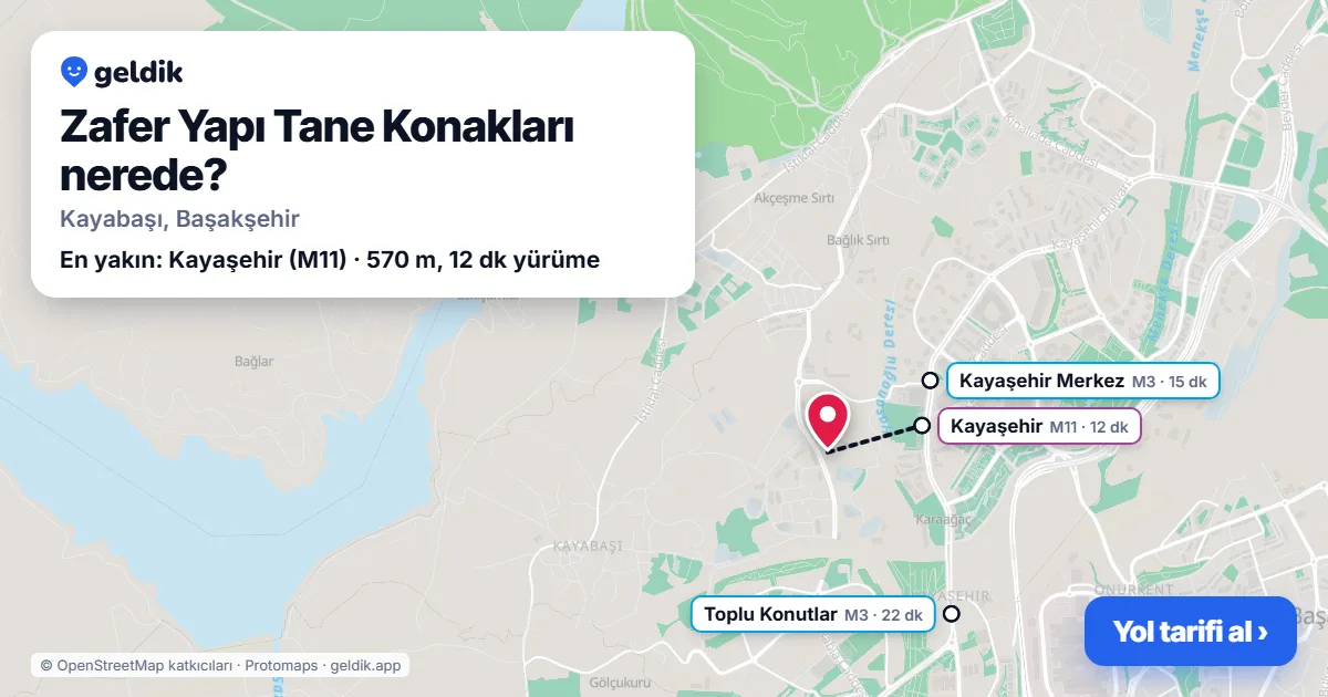 Zafer Yapı Tane Konakları nerede: haritada konumu ve en yakın duraklar, yürüme süreleriyle