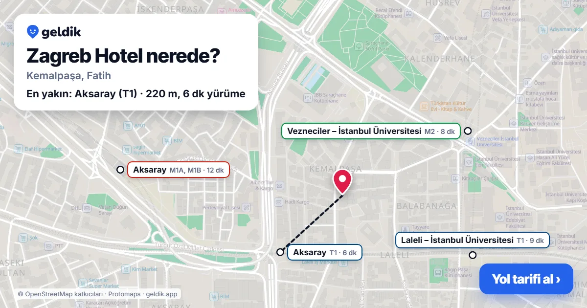 Zagreb Hotel nerede: haritada konumu ve en yakın duraklar, yürüme süreleriyle