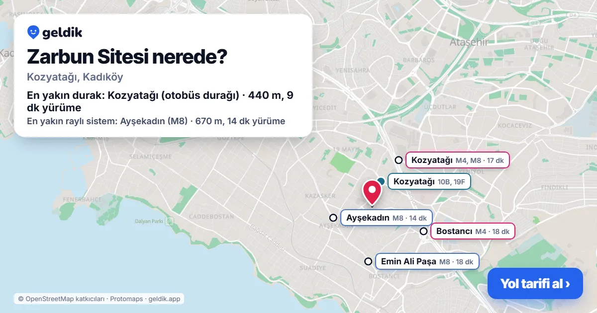 Zarbun Sitesi nerede: haritada konumu ve en yakın duraklar, yürüme süreleriyle