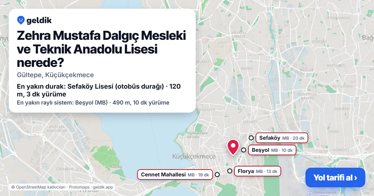 Where is Zehra Mustafa Dalgıç Mesleki ve Teknik Anadolu Lisesi: map with its location and the nearest stops, with walking times