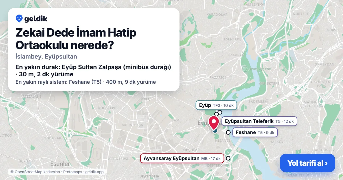 Zekai Dede İmam Hatip Ortaokulu nerede: haritada konumu ve en yakın duraklar, yürüme süreleriyle