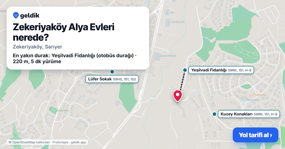 Zekeriyaköy Alya Evleri nerede: haritada konumu ve en yakın duraklar, yürüme süreleriyle