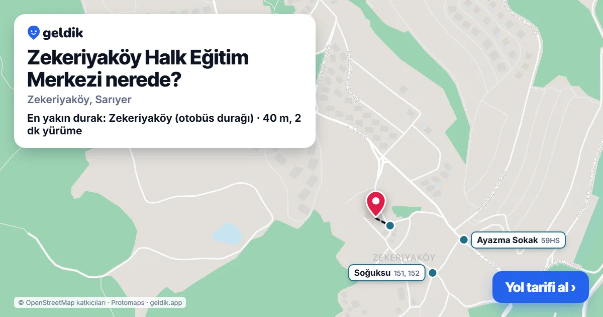 Where is Zekeriyaköy Halk Eğitim Merkezi: map with its location and the nearest stops, with walking times