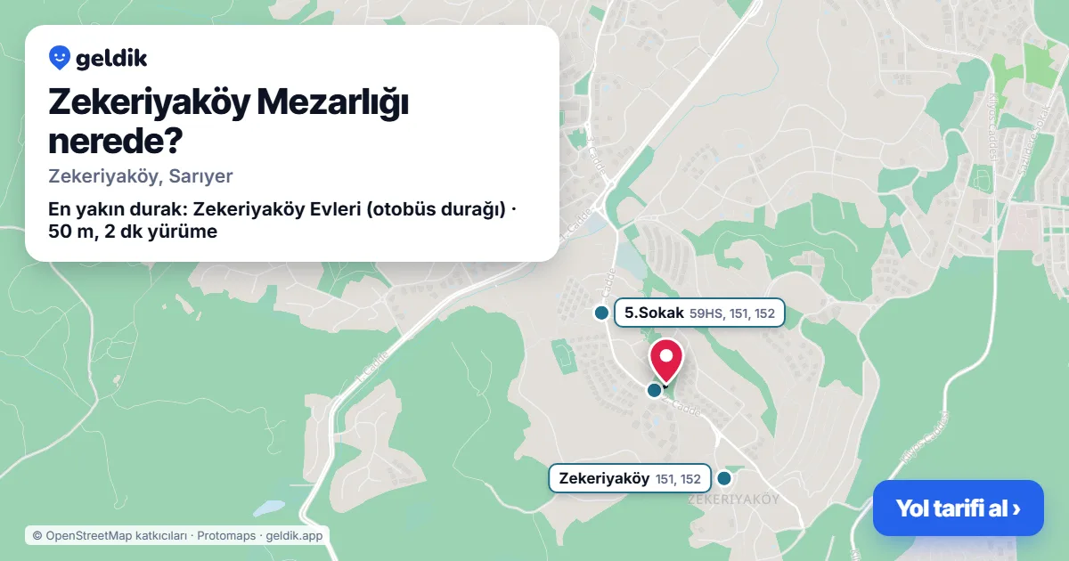 Zekeriyaköy Mezarlığı nerede: haritada konumu ve en yakın duraklar, yürüme süreleriyle