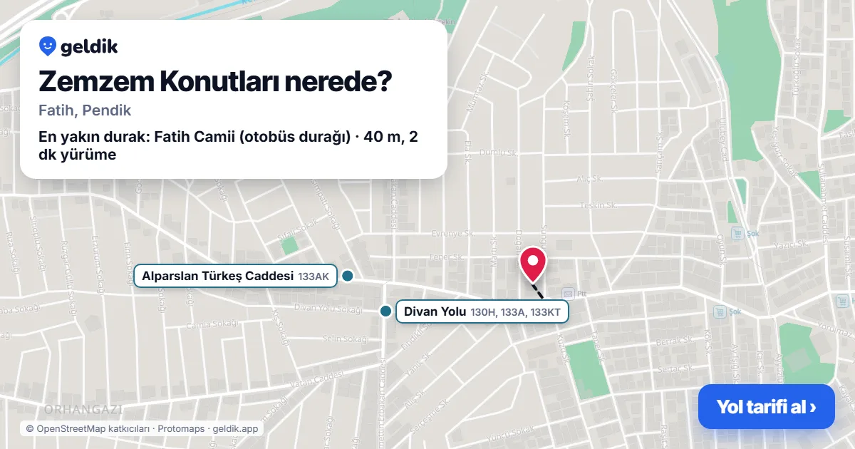 Zemzem Konutları nerede: haritada konumu ve en yakın duraklar, yürüme süreleriyle
