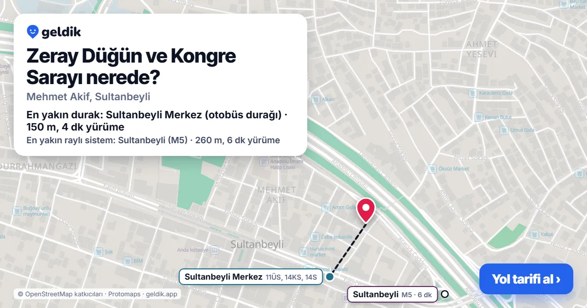Zeray Düğün ve Kongre Sarayı nerede: haritada konumu ve en yakın duraklar, yürüme süreleriyle