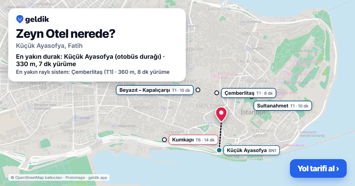 Zeyn Otel nerede: haritada konumu ve en yakın duraklar, yürüme süreleriyle