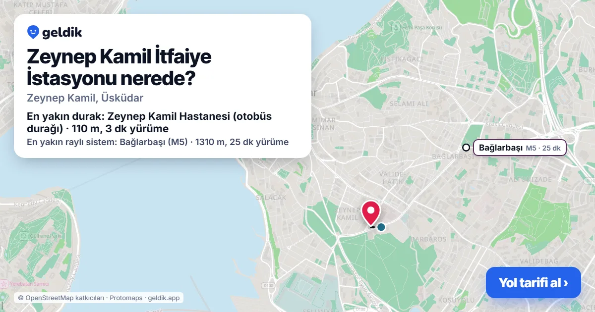 Where is Zeynep Kamil İtfaiye İstasyonu: map with its location and the nearest stops, with walking times