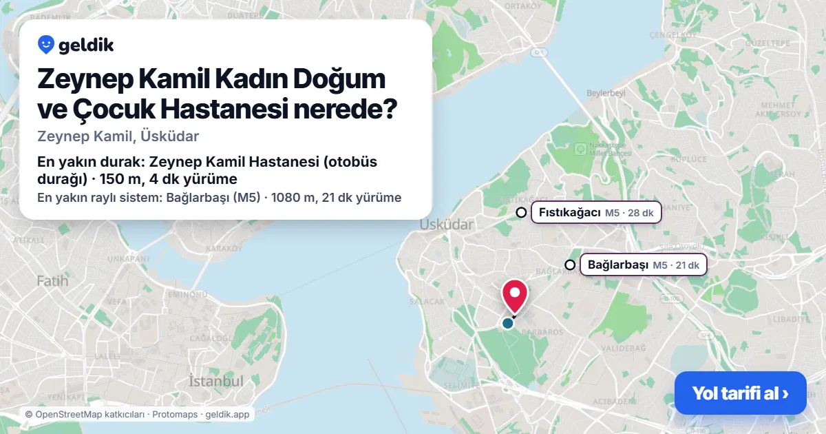 Zeynep Kamil Kadın Doğum ve Çocuk Hastanesi nerede: haritada konumu ve en yakın duraklar, yürüme süreleriyle