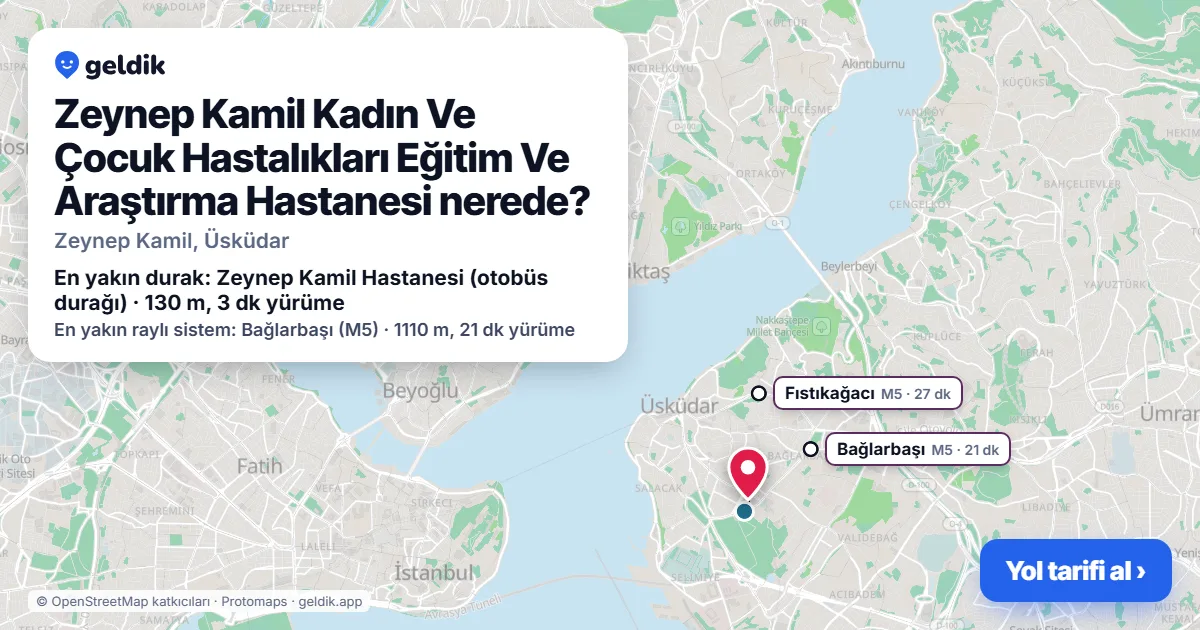 Zeynep Kamil Kadın Ve Çocuk Hastalıkları Eğitim Ve Araştırma Hastanesi nerede: haritada konumu ve en yakın duraklar, yürüme süreleriyle