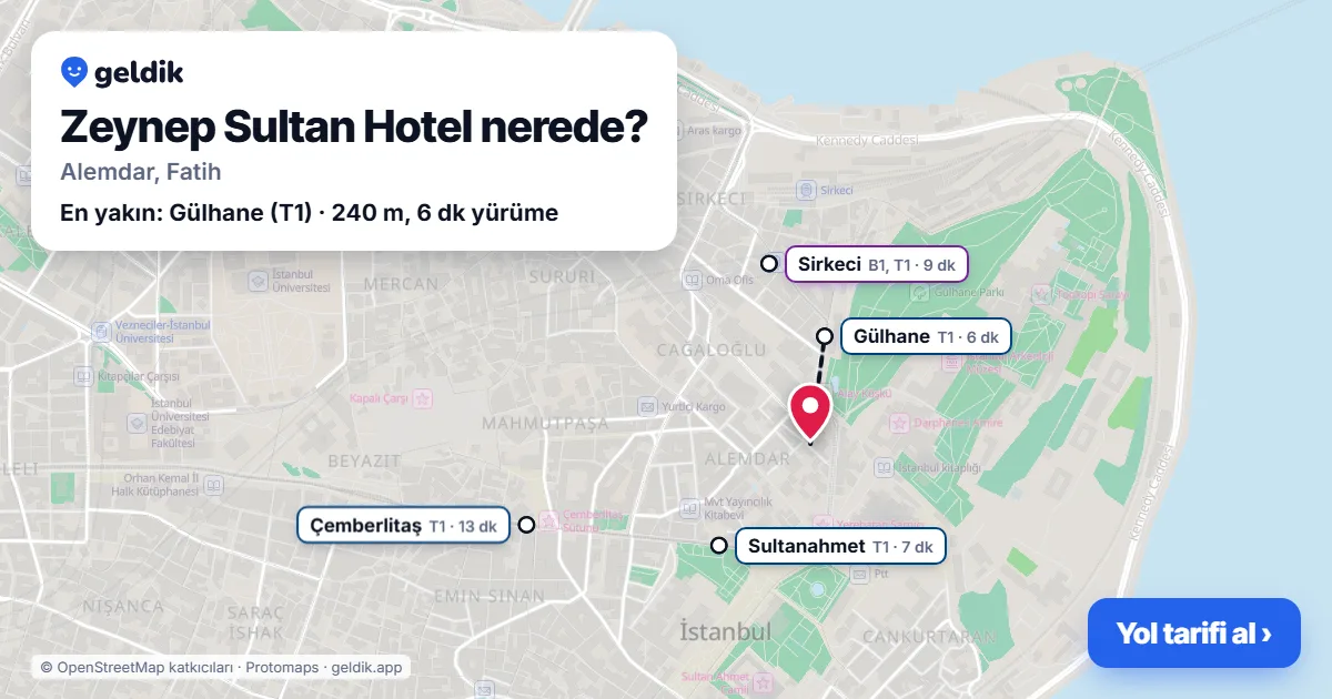 Where is Zeynep Sultan Hotel: map with its location and the nearest stops, with walking times