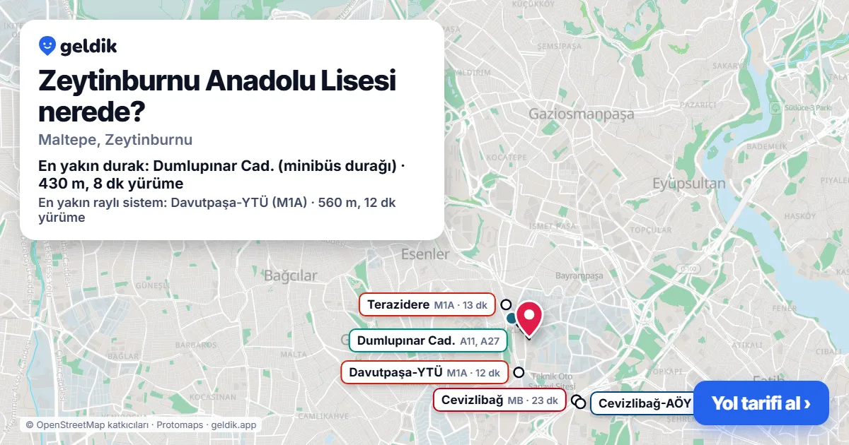 Where is Zeytinburnu Anadolu Lisesi: map with its location and the nearest stops, with walking times