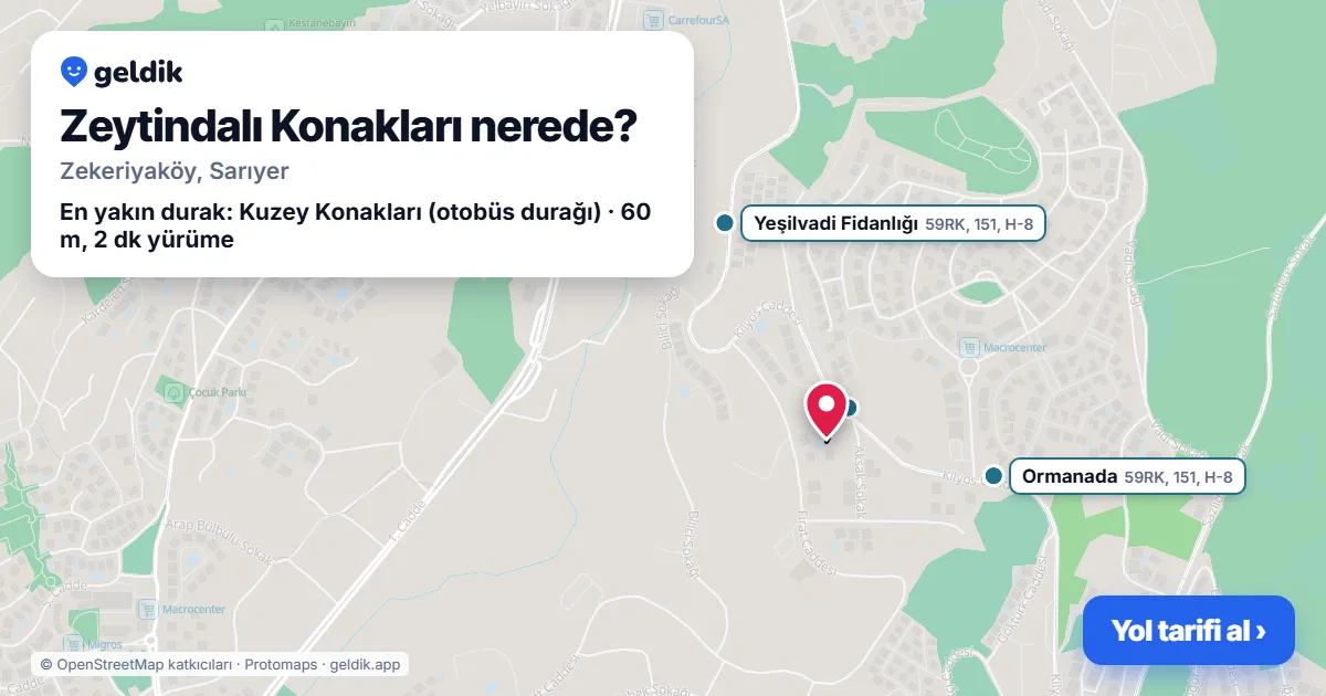 Where is Zeytindalı Konakları: map with its location and the nearest stops, with walking times
