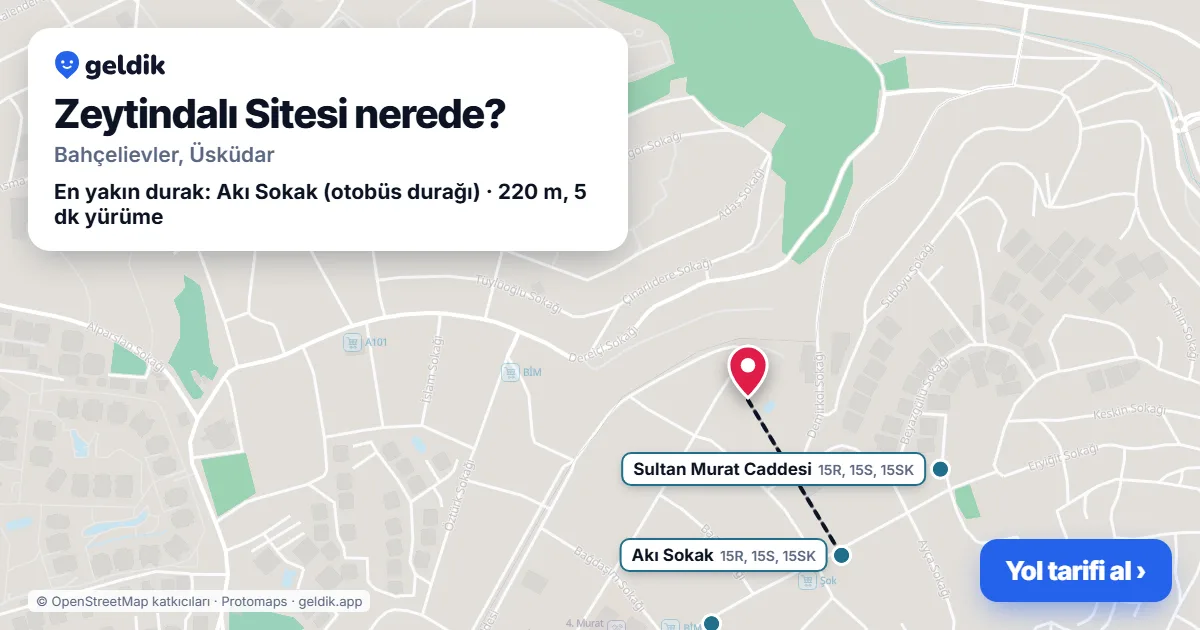 Zeytindalı Sitesi nerede: haritada konumu ve en yakın duraklar, yürüme süreleriyle