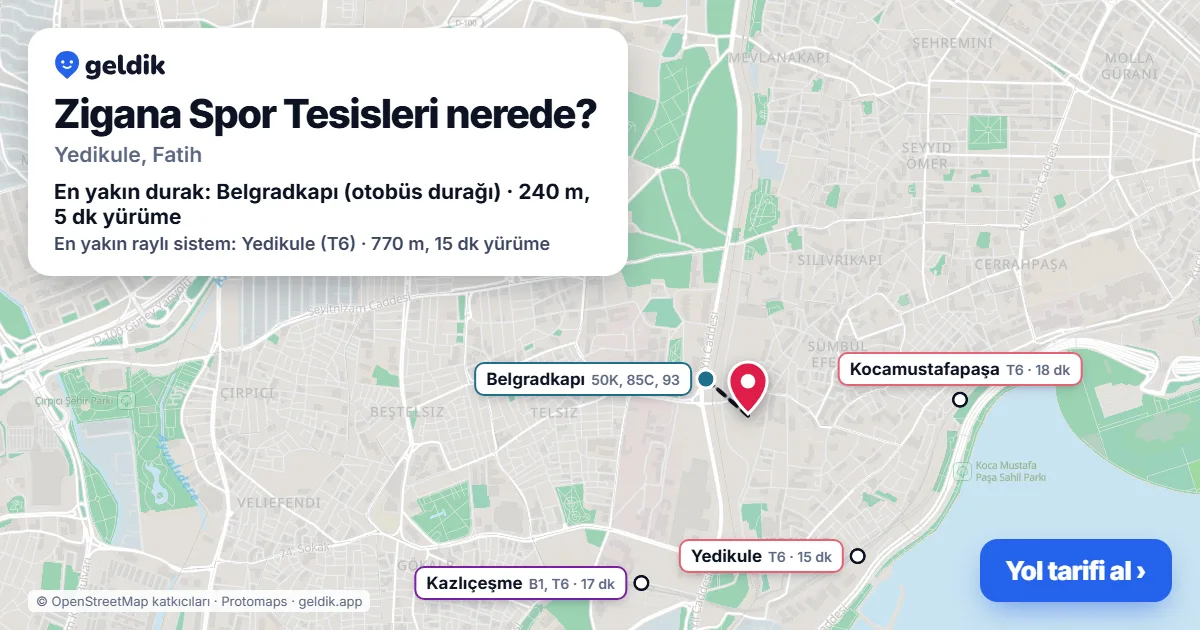 Where is Zigana Spor Tesisleri: map with its location and the nearest stops, with walking times