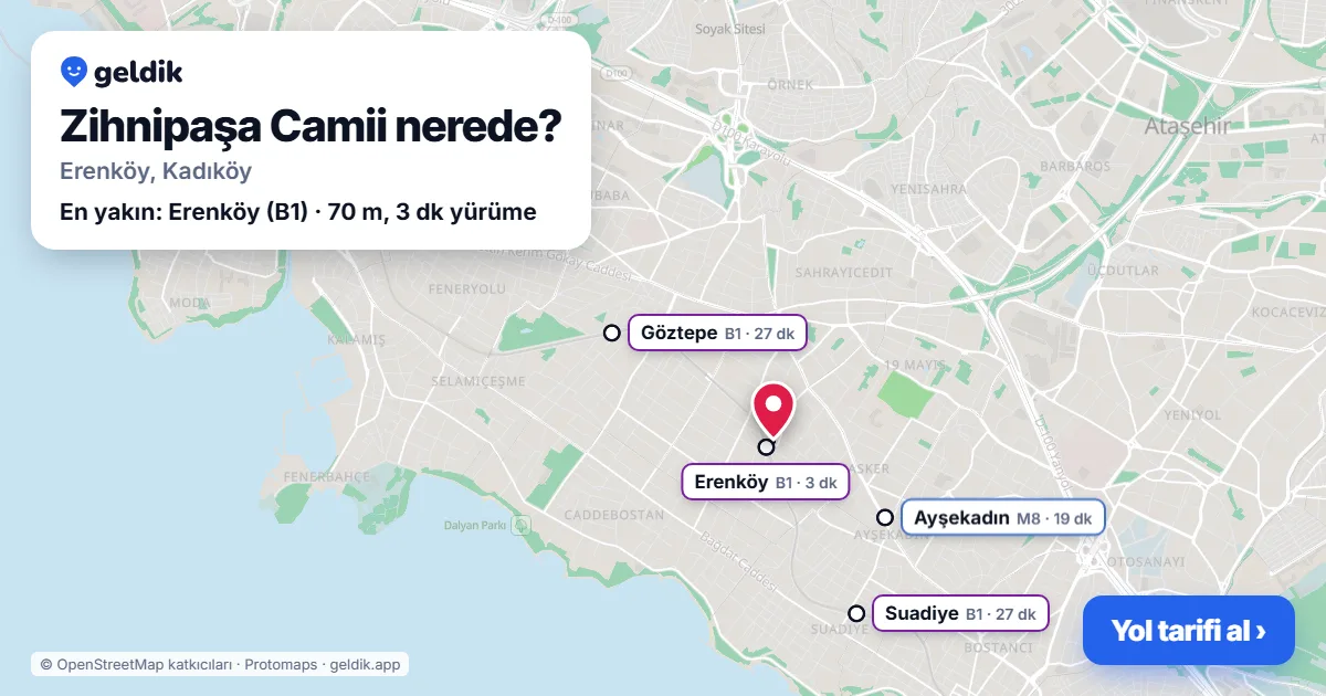 Zihnipaşa Camii nerede: haritada konumu ve en yakın duraklar, yürüme süreleriyle