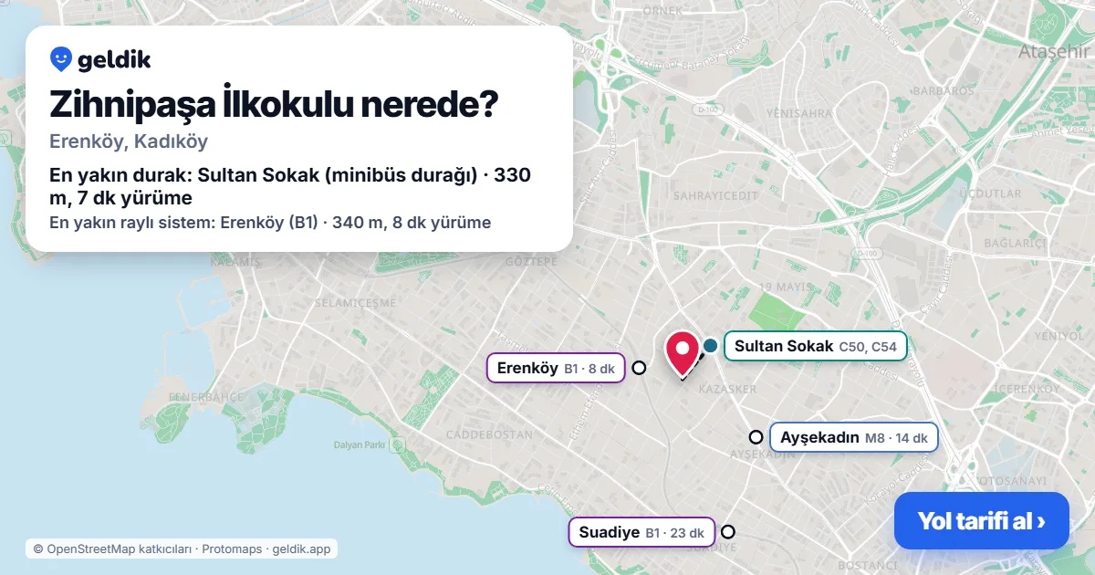 Where is Zihnipaşa İlkokulu: map with its location and the nearest stops, with walking times