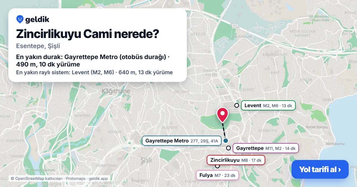 Zincirlikuyu Cami nerede: haritada konumu ve en yakın duraklar, yürüme süreleriyle