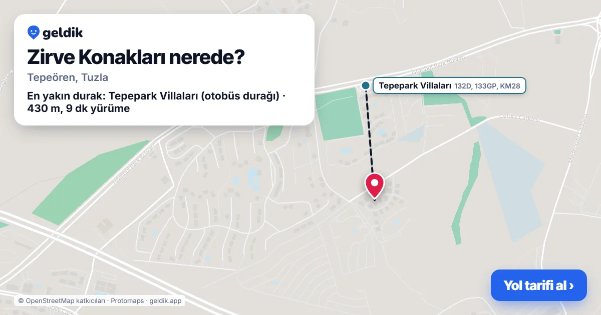 Zirve Konakları nerede: haritada konumu ve en yakın duraklar, yürüme süreleriyle