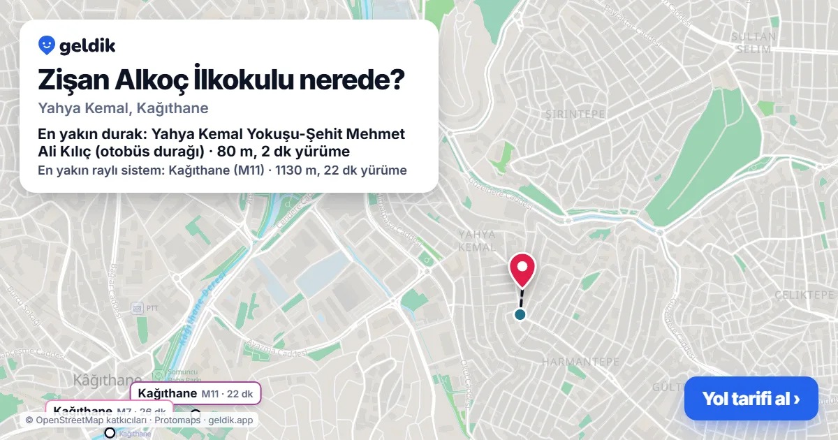Zişan Alkoç İlkokulu nerede: haritada konumu ve en yakın duraklar, yürüme süreleriyle