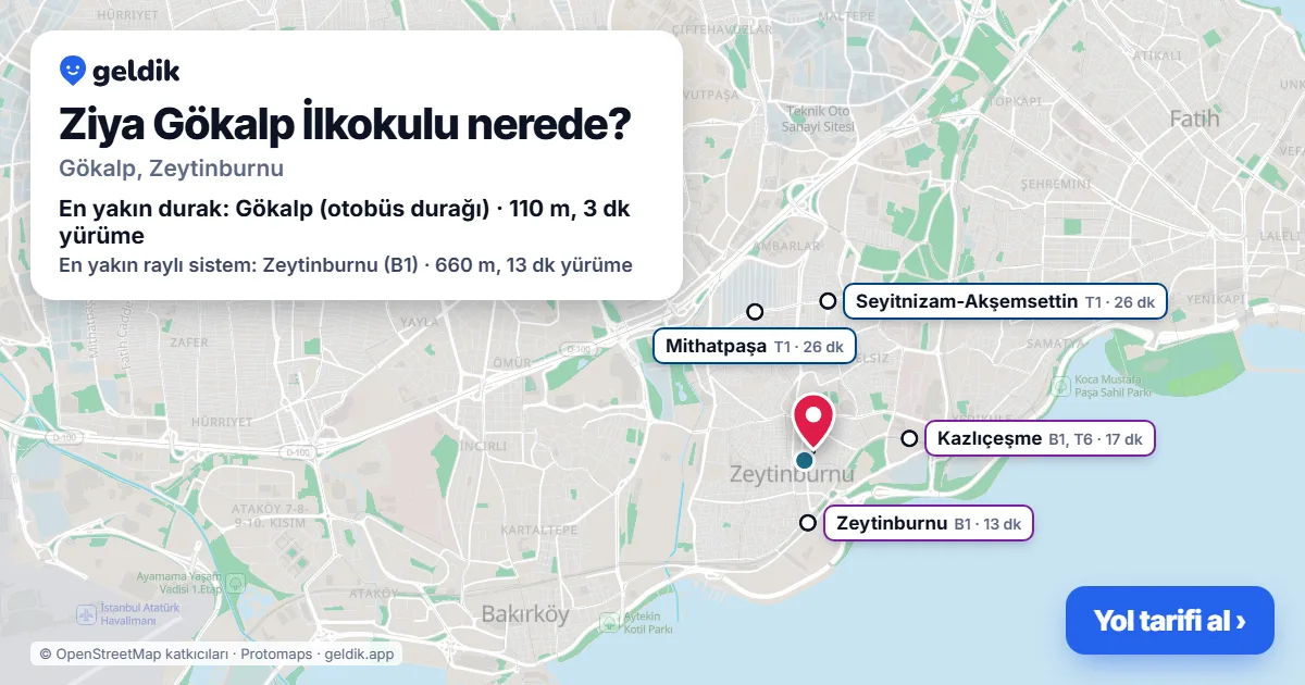 Where is Ziya Gökalp İlkokulu: map with its location and the nearest stops, with walking times
