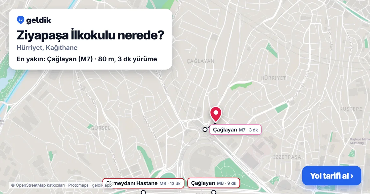 Ziyapaşa İlkokulu nerede: haritada konumu ve en yakın duraklar, yürüme süreleriyle