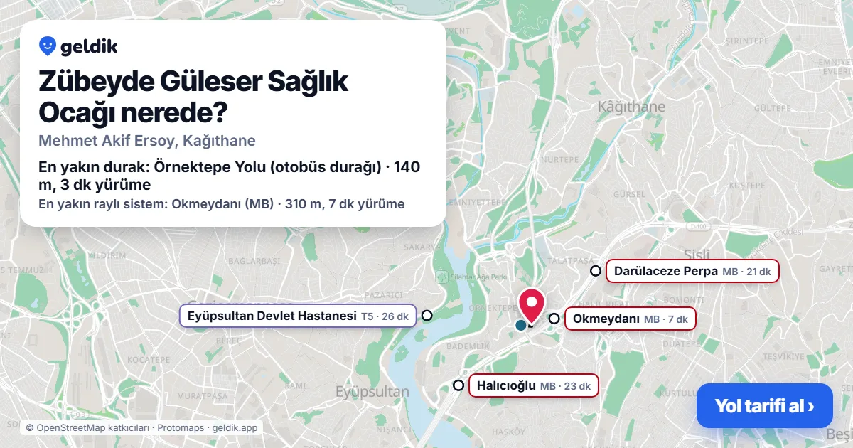 Zübeyde Güleser Sağlık Ocağı nerede: haritada konumu ve en yakın duraklar, yürüme süreleriyle